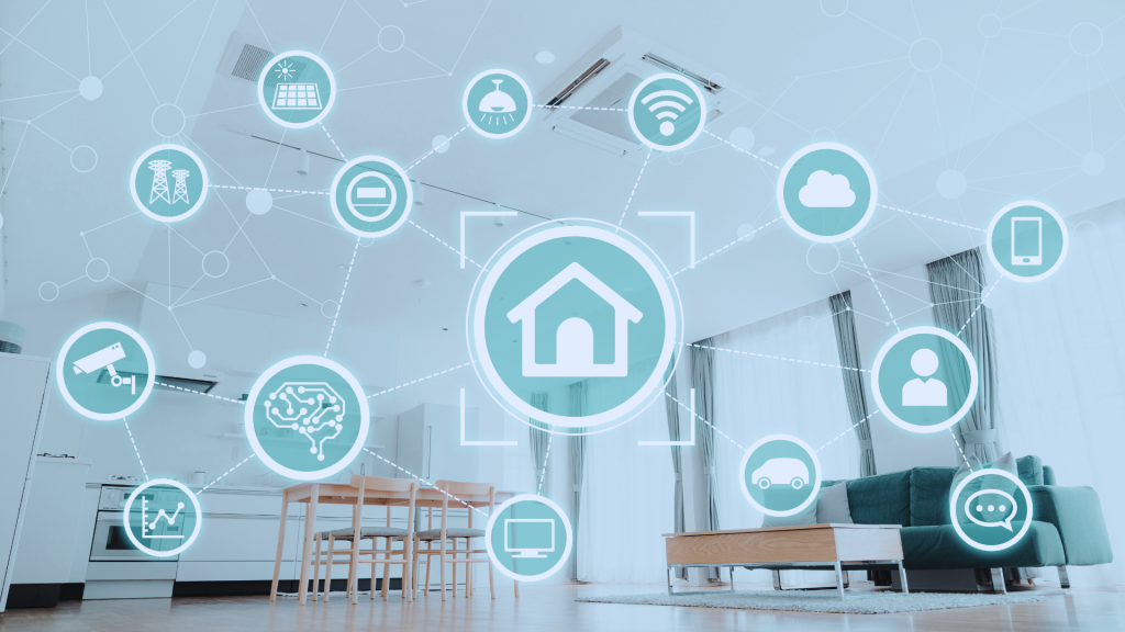 A graphic representing building automation systems tying different sensors together