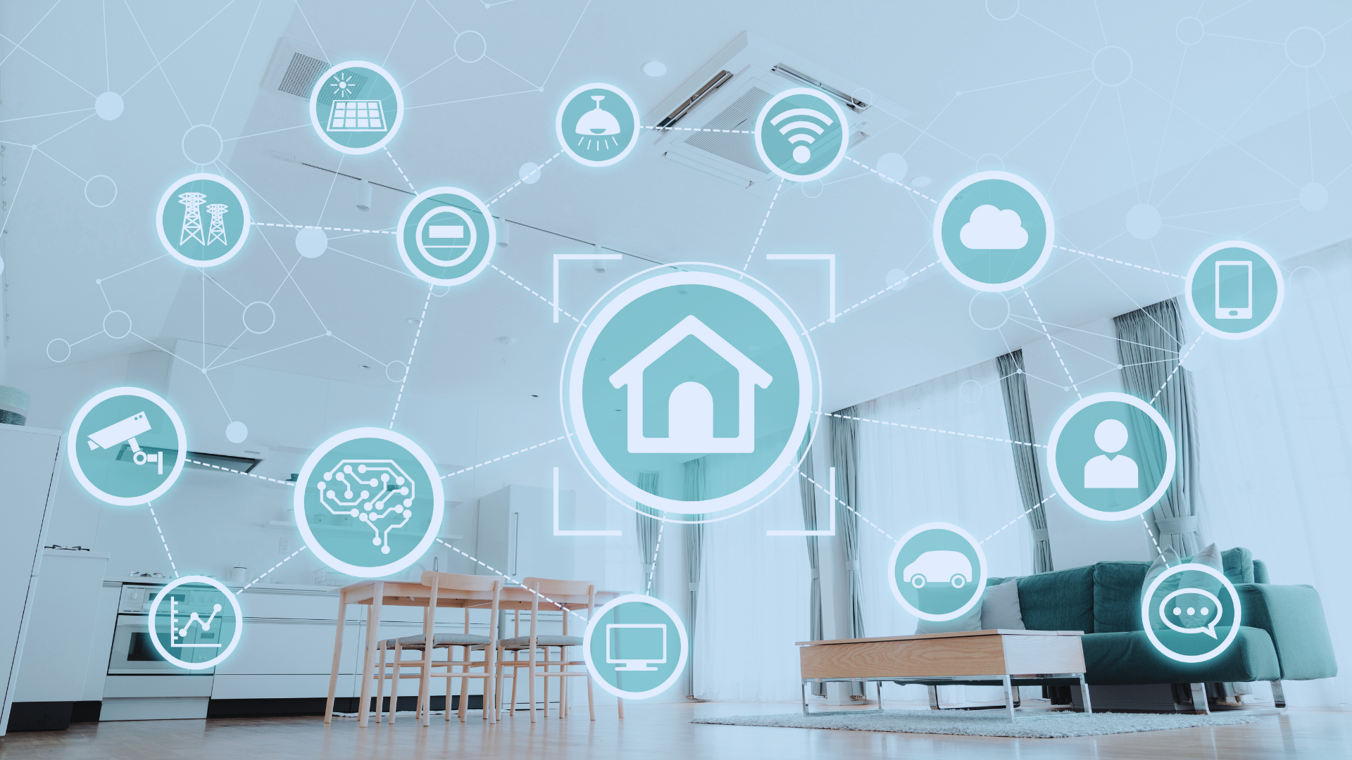 A graphic representing building automation systems tying different sensors together