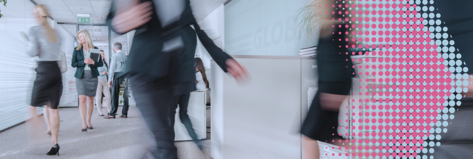 A long exposure image of office workers walking to signify an occupancy sesnor