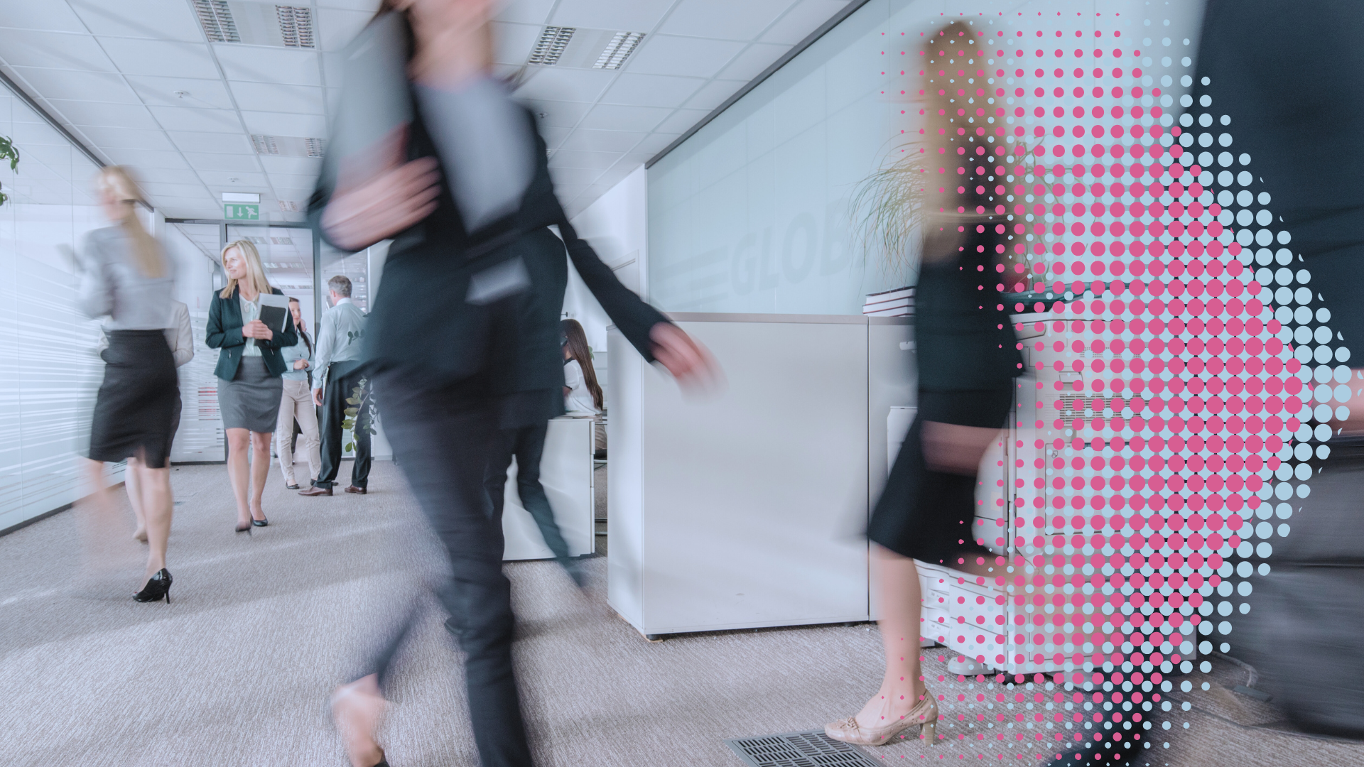 A long exposure image of office workers walking to signify an occupancy sesnor