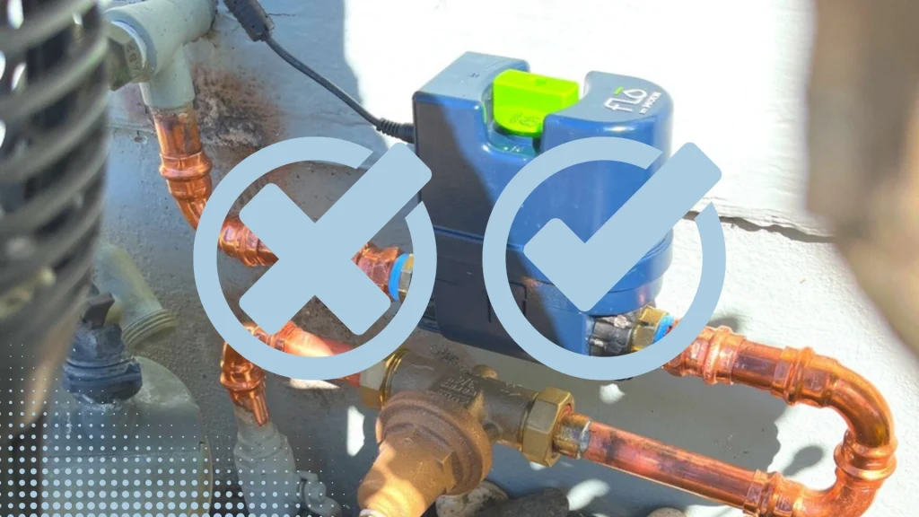 An automatic water shut off valve installed on an exterior pipe of a building